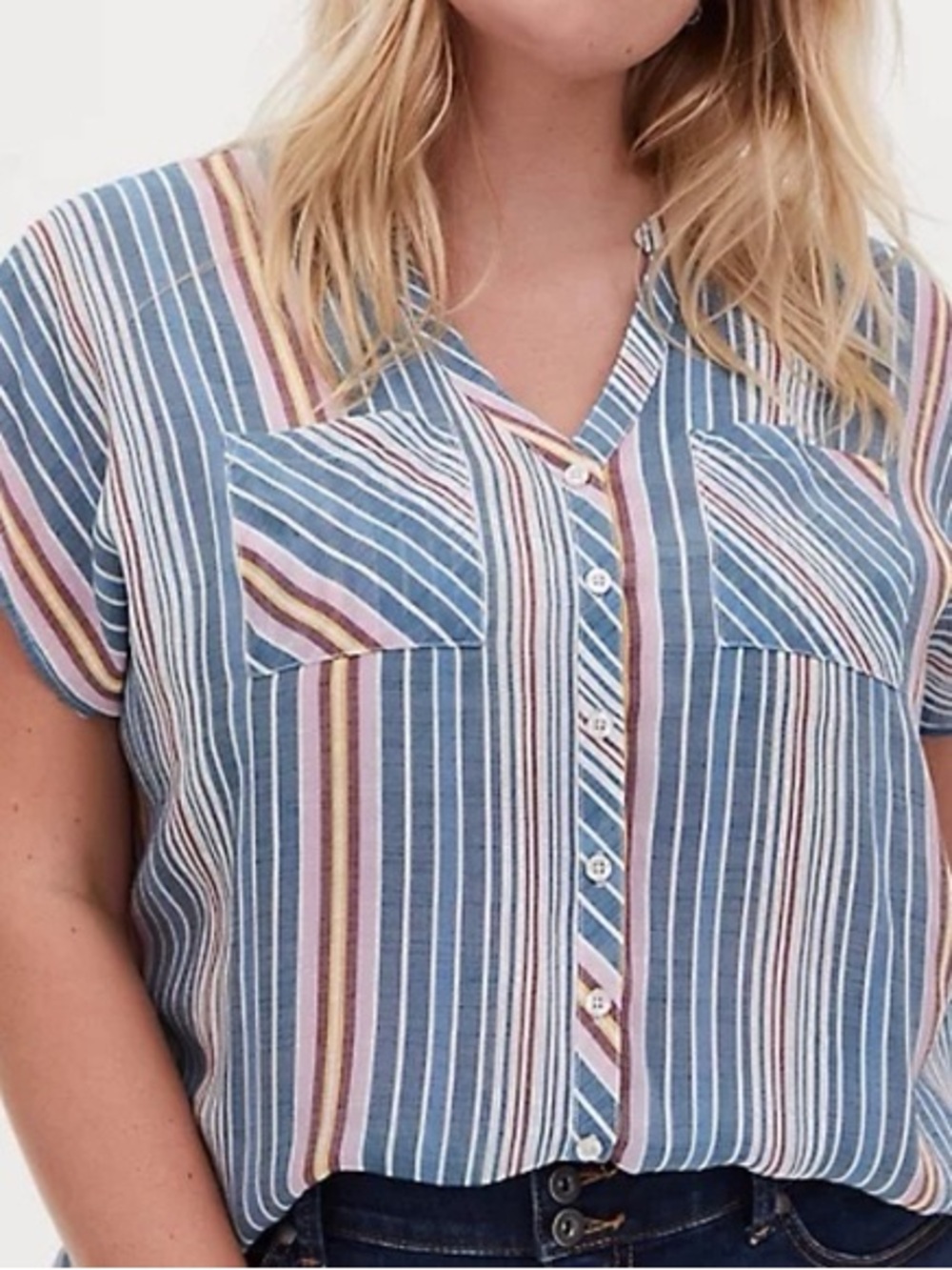 Torrid Lindsay Button Front Dolman Stripe Top Blue Pink Size 1X